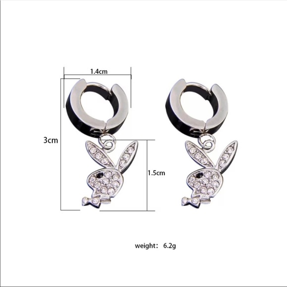 Pink Cubic Zirconia Playboy Bunny Earrings - Picture 3 of 3